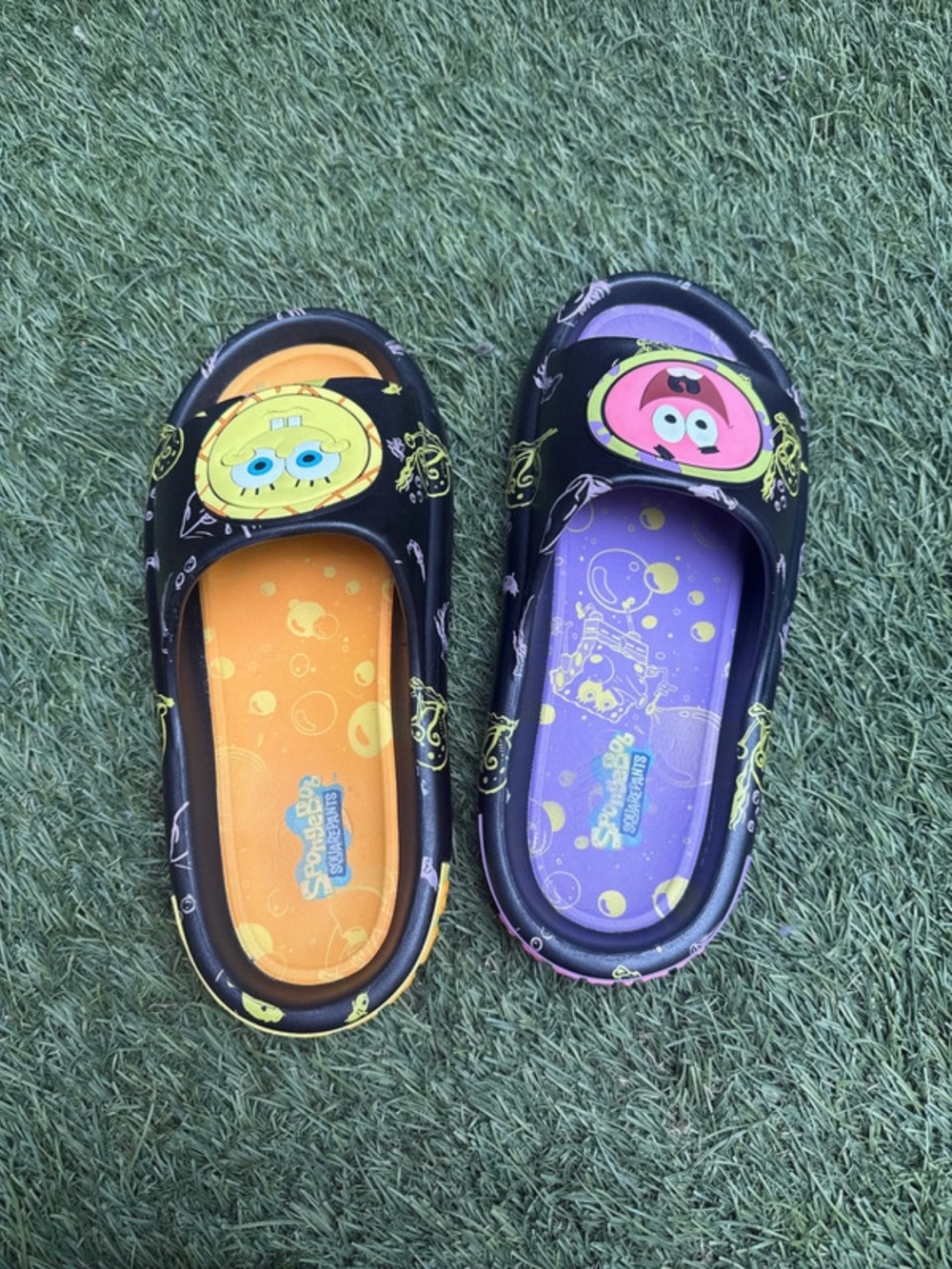 Men Cartoon Bubble Clog Sandals - Black with Orange & Purple Insole